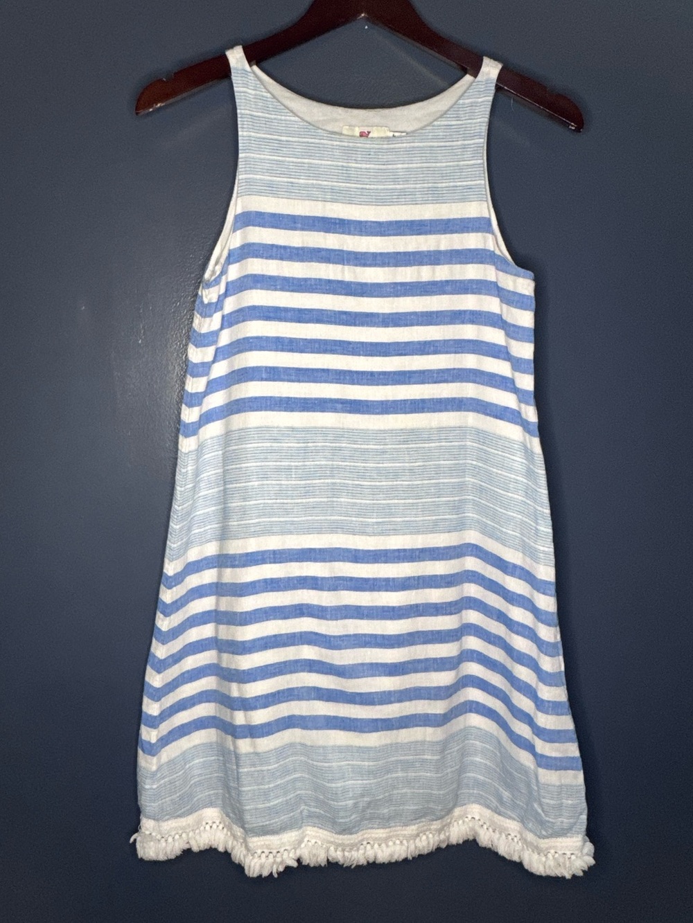 Vineyard Vines Women’s Dress 00 LINEN Lined Martha's Striped Blue White xsmall